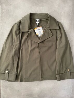 Anne Klein Olive Green Blazer Jacket Short Cropped Gold Button Utility Small NWT